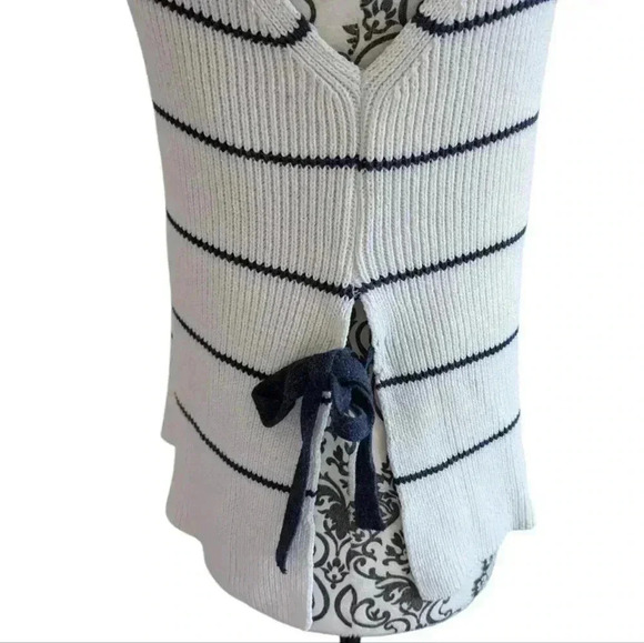 Mus & Bombon Side Tie Stripe Knit Vest Sweater White Navy Women's size Large - Picture 8 of 13